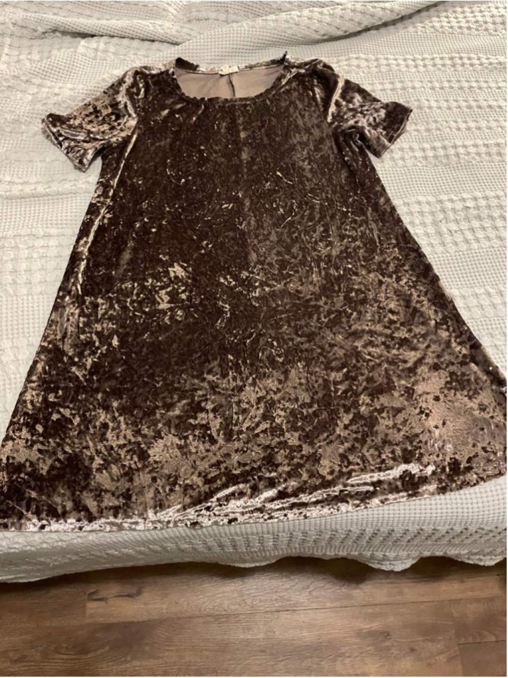 Anthropologie POL Brown Crushed Velvet Dress Size L burnout forest fairy